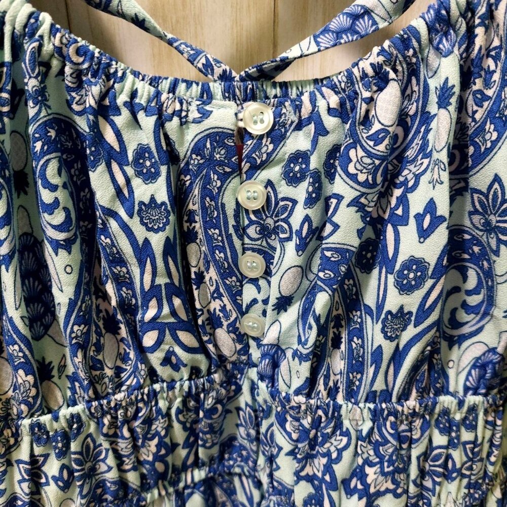 Simply Southern XL Blue Paisley Smocked Dress W/ Puffed Sleeves~Crisscross Back - Picture 5 of 10